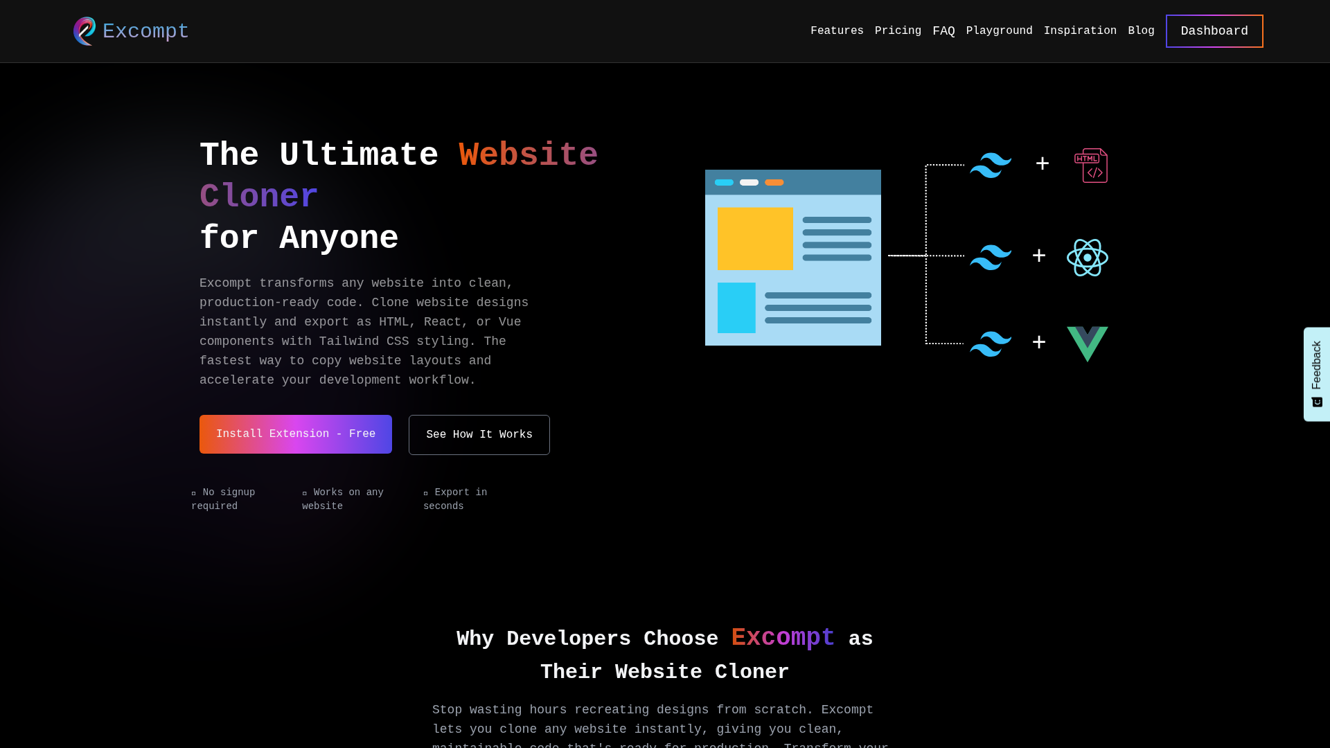 Excompt - Website Cloner & Component Extractor | Clone Website to HTML, React, Vue Excompt - Website Cloner & Component Extractor | Clone Website to HTML, React, Vue