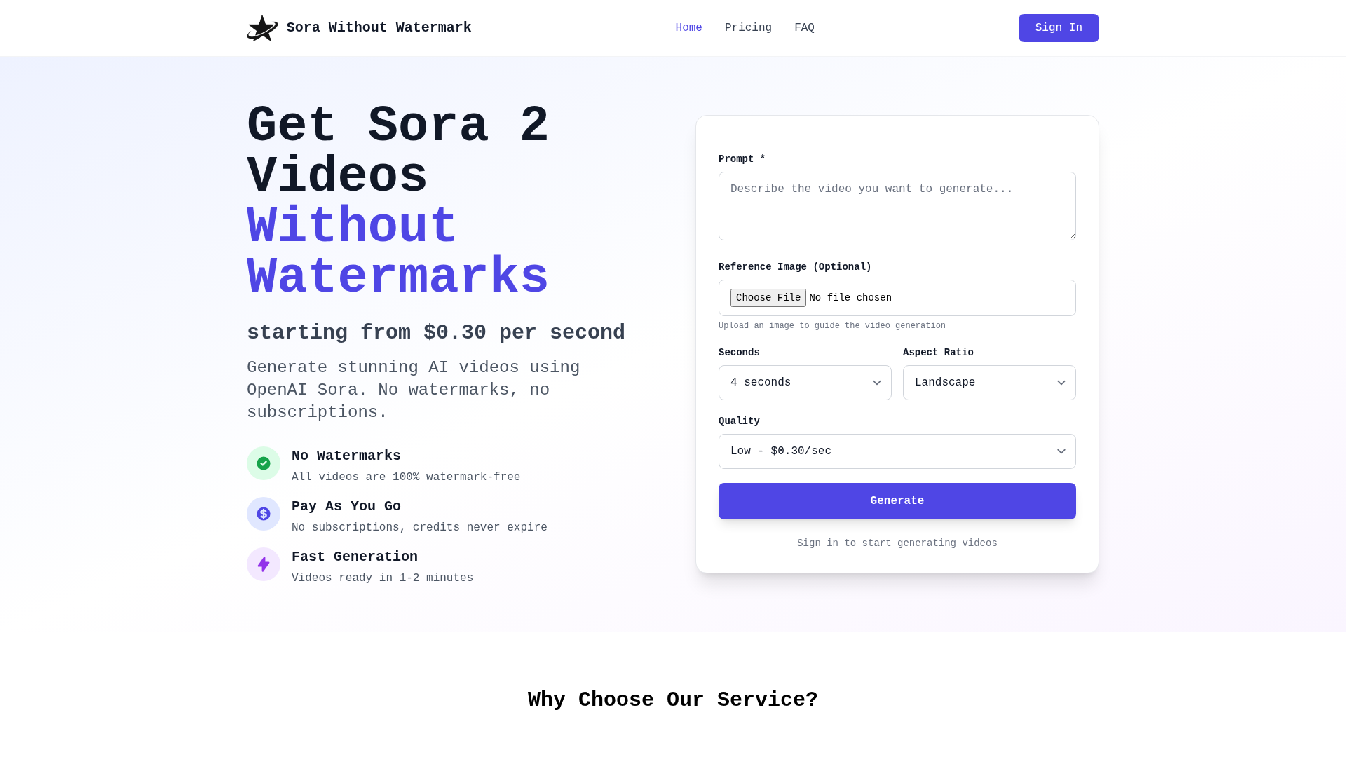 Sora Without Watermark - Generate AI Videos | $0.30/second Sora Without Watermark - Generate AI Videos | $0.30/second