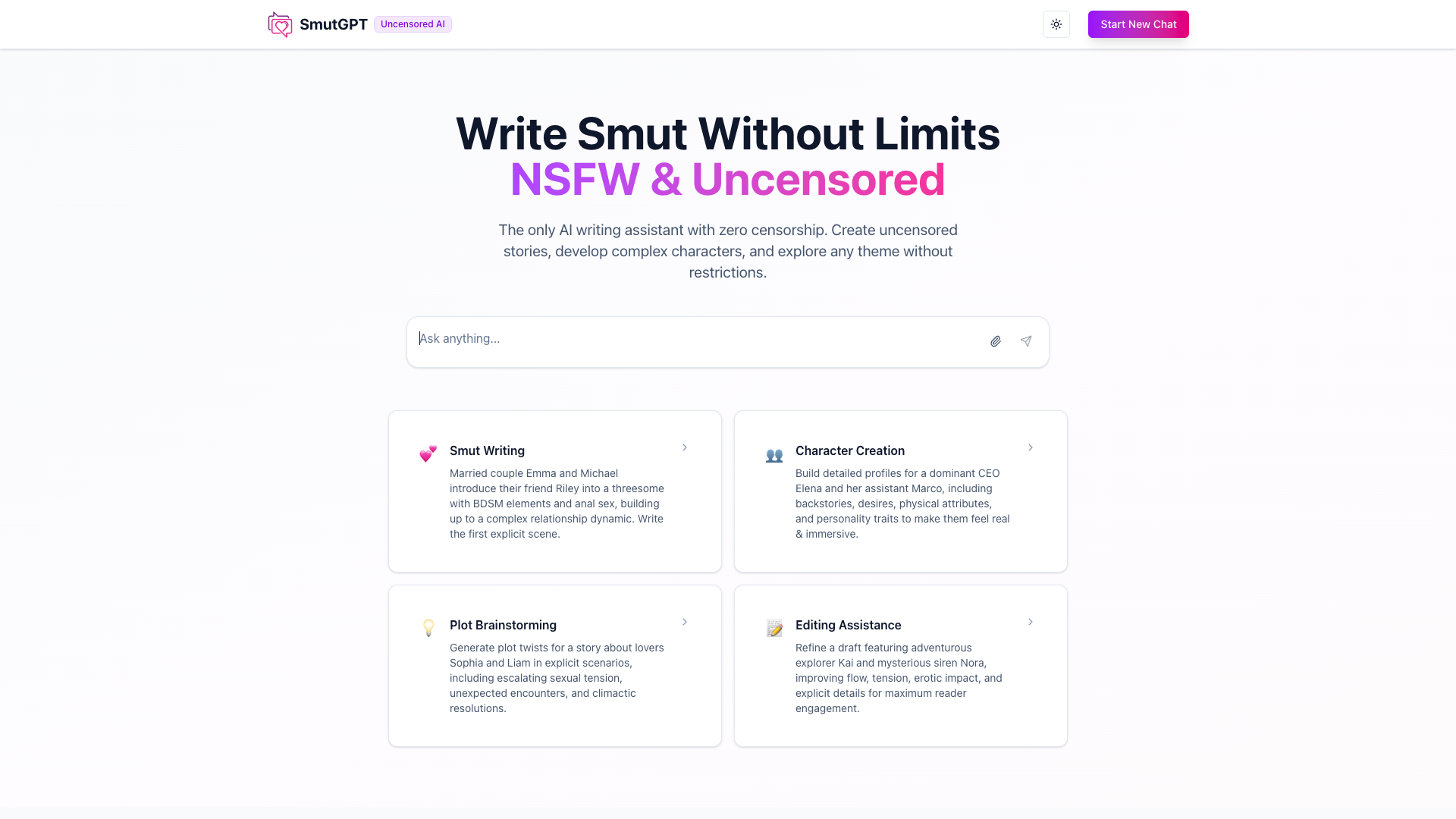 SmutGPT — AI Smut & NSFW Writing Assistant SmutGPT — AI Smut & NSFW Writing Assistant