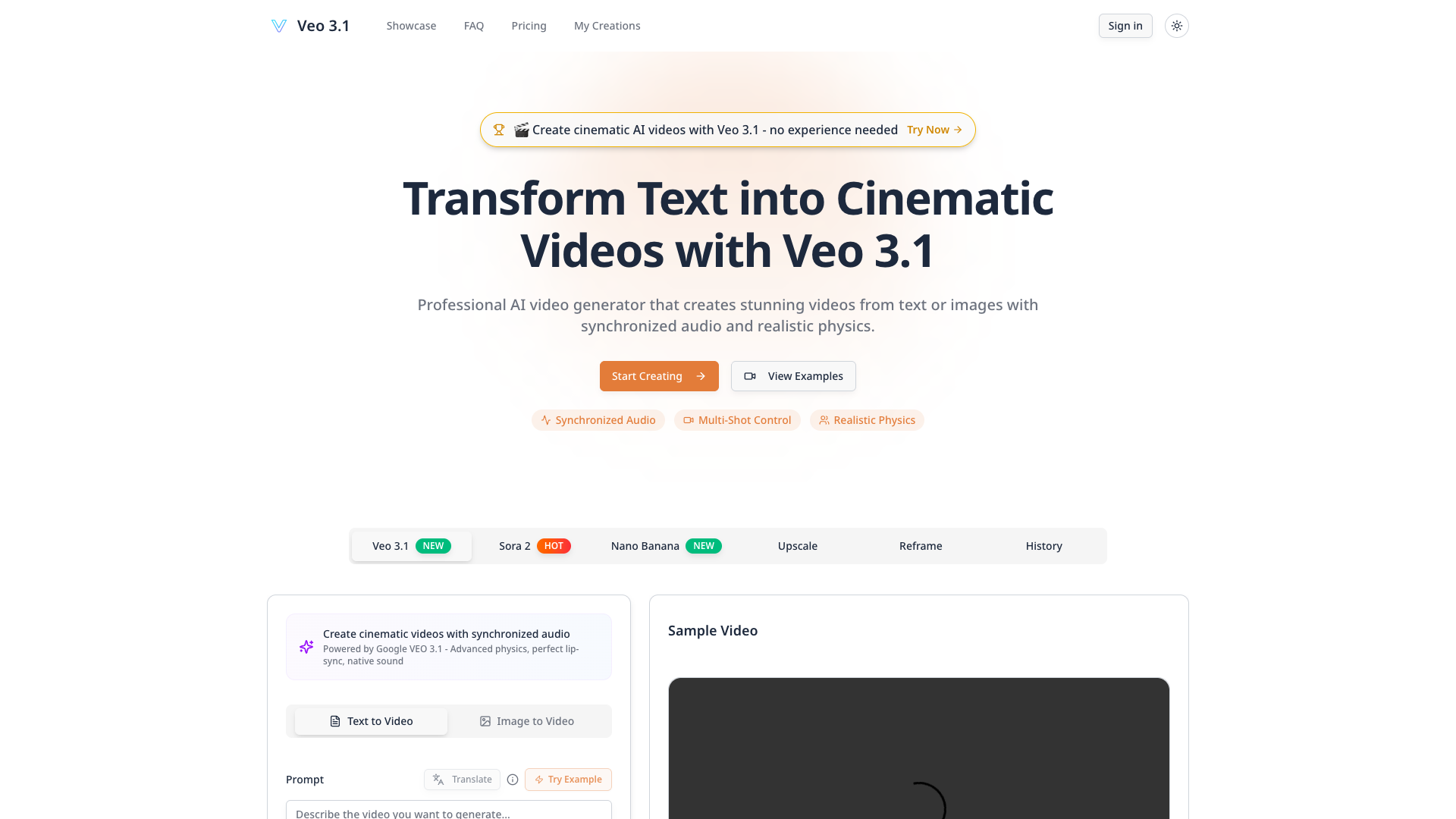 Veo 3.1 AI Video Generator with Audio | Cinematic Text-to-Video