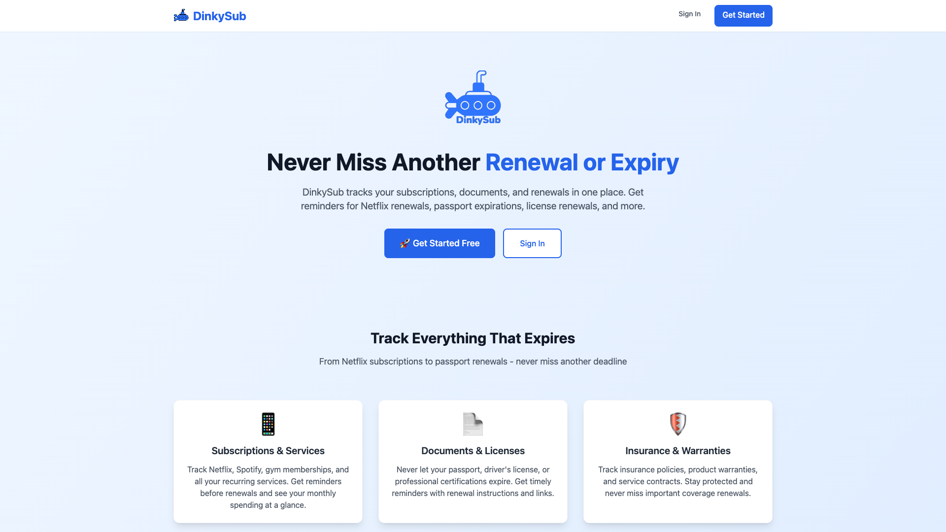 DinkySub - Never Miss a Subscription Renewal