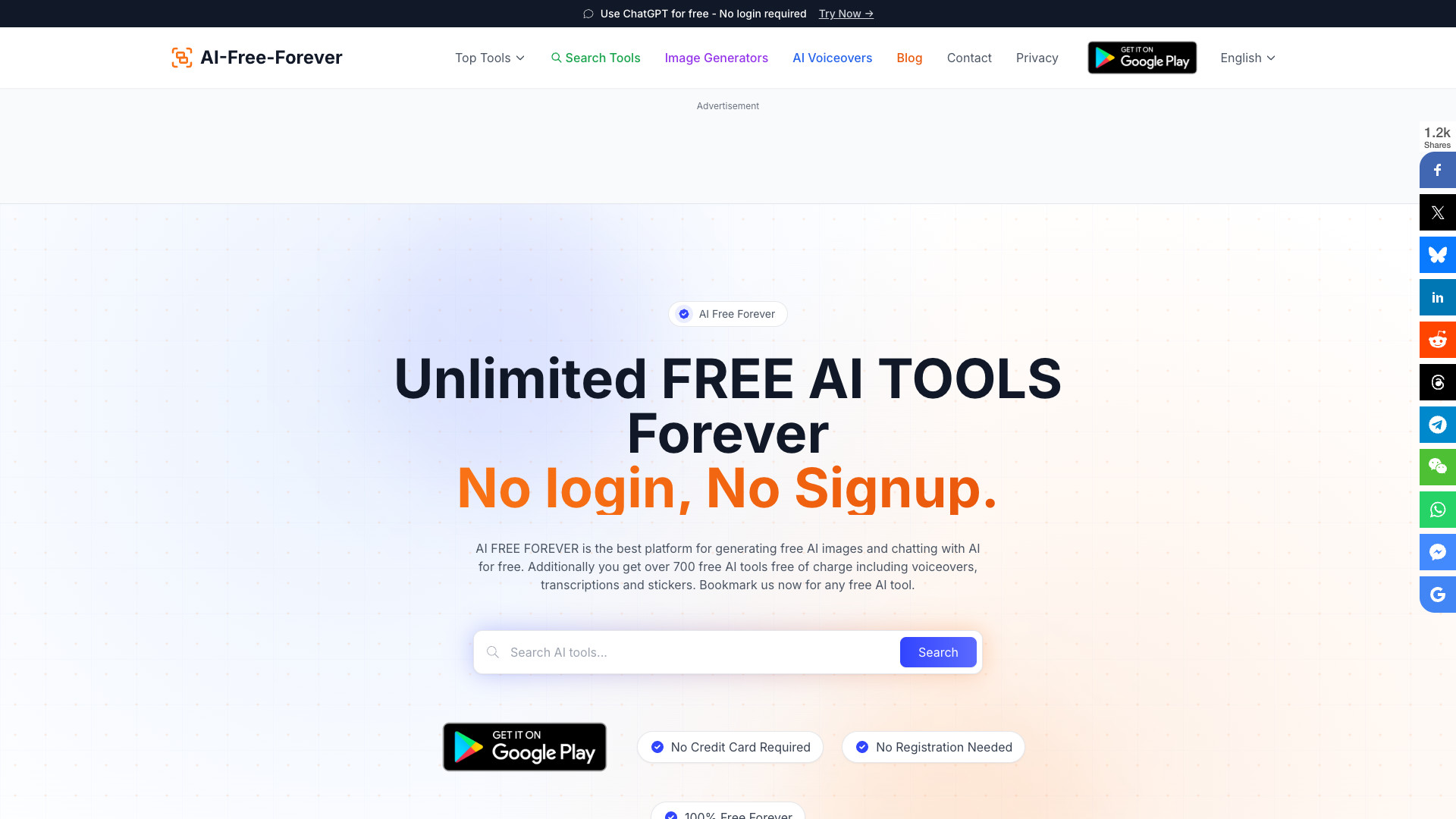 Unlimited Free AI TOOLS Forever- No Login required Unlimited Free AI TOOLS Forever- No Login required