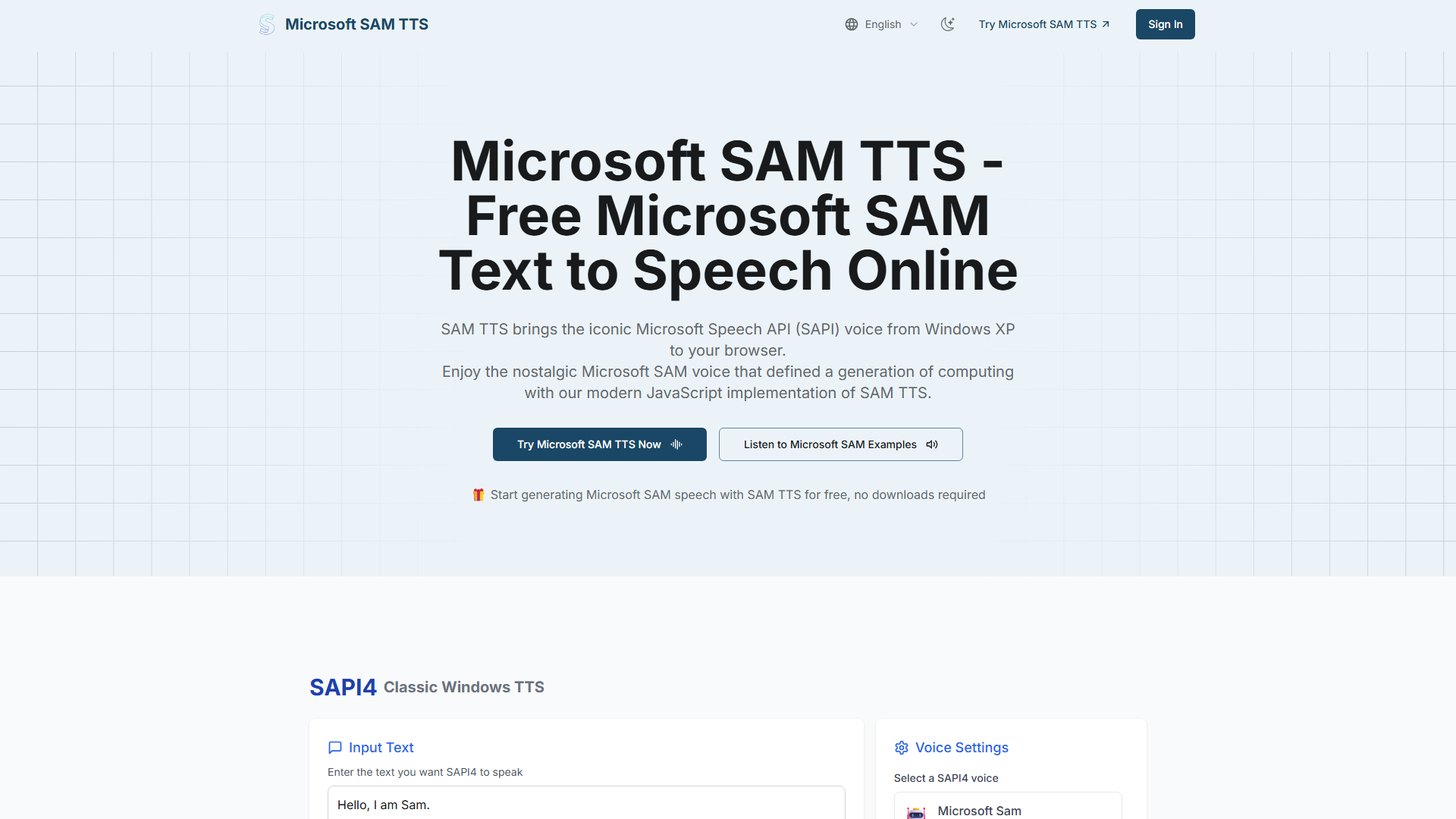 Microsoft SAM TTS - Free Microsoft SAM Text to Speech Online