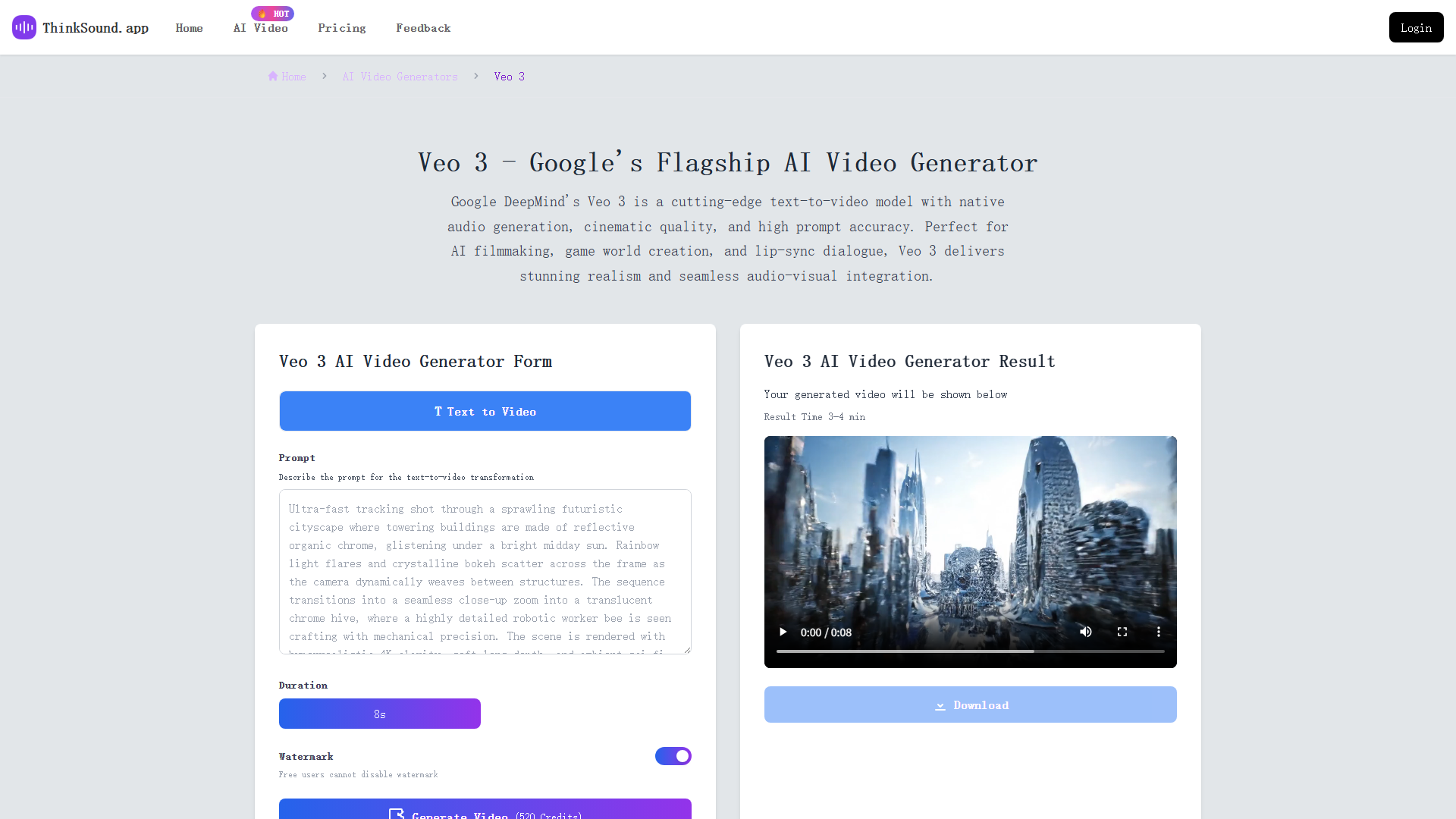 Veo 3 AI Video Generator - Google DeepMind''s Latest Text-to-Video with Audio | ThinkSound.app Veo 3 AI Video Generator - Google DeepMind''s Latest Text-to-Video with Audio | ThinkSound.app