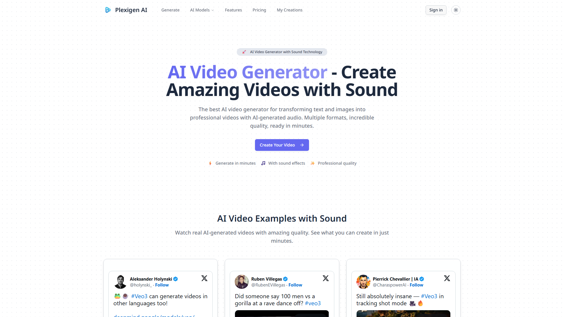 AI Video Generator with Sound | Plexigen AI AI Video Generator with Sound | Plexigen AI