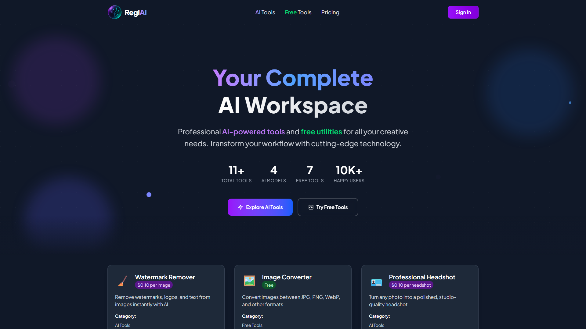 RegiAI - Advanced AI Tools & Free Online Utilities | Your Complete AI Workspace RegiAI - Advanced AI Tools & Free Online Utilities | Your Complete AI Workspace