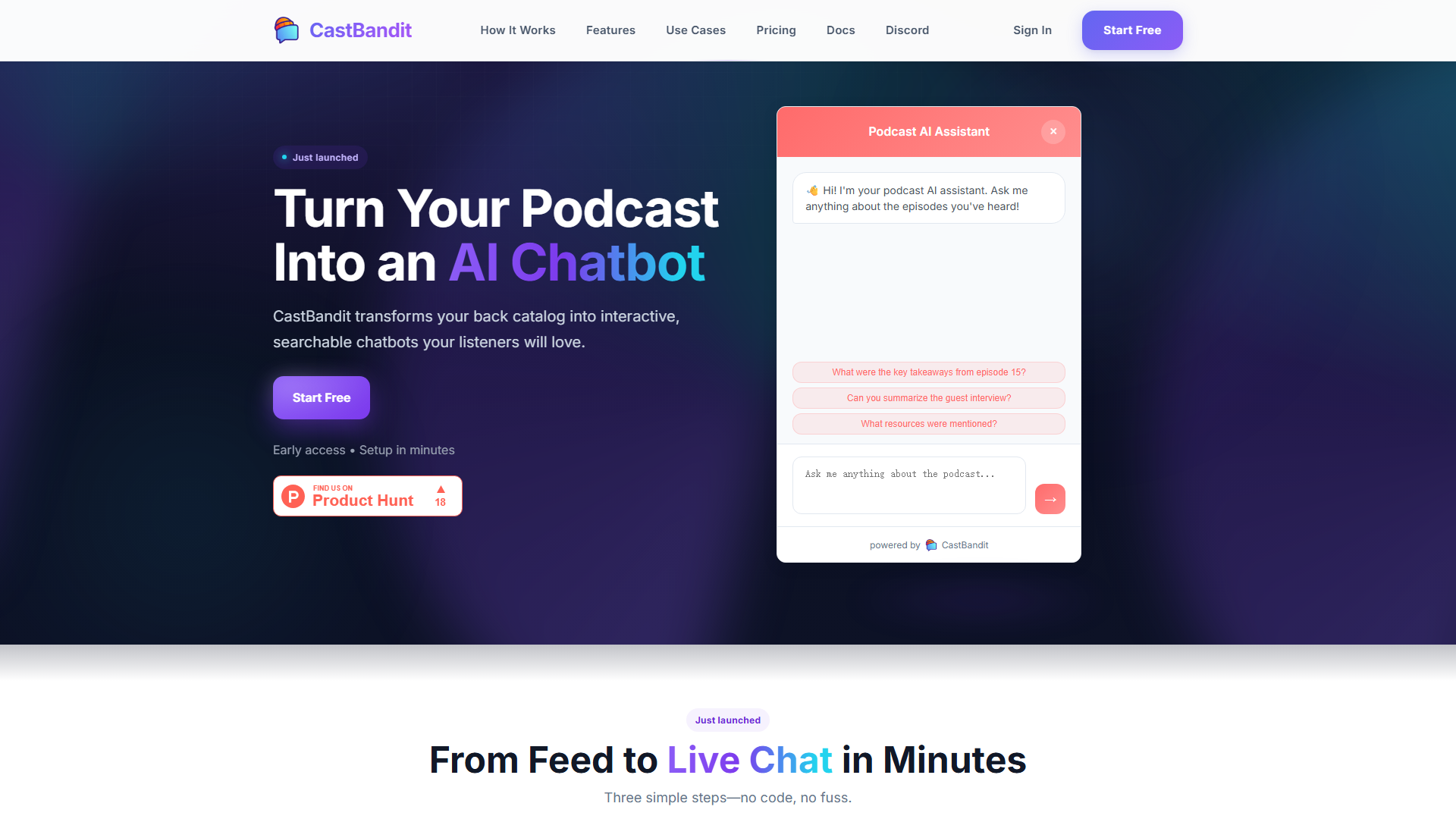 CastBandit - AI Chatbots for Podcasters CastBandit - AI Chatbots for Podcasters