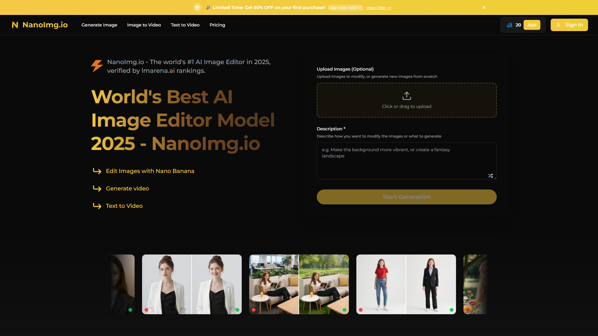 NanoImg.io: World''s Best AI Image Editor Model 2025 | Nano Banana AI Image Editor - #1 AI Image Editor Platform