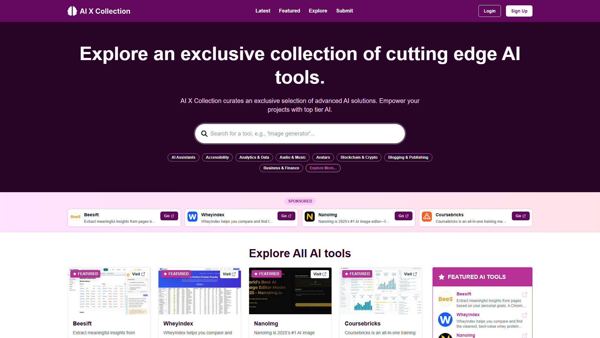 Explore an exclusive collection of cutting edge AI tools. - AI X Collection