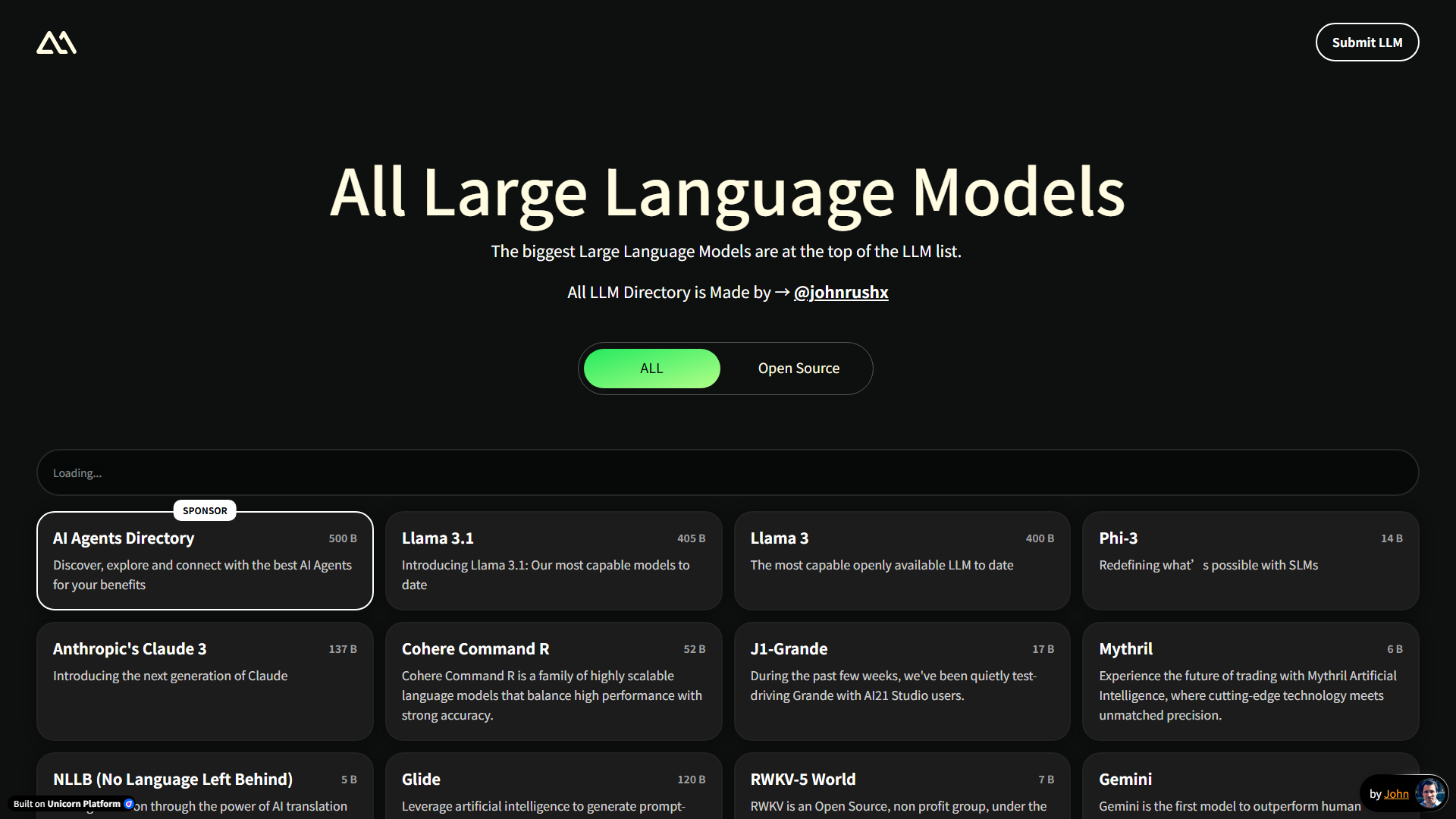 All Large Language Models Directory - All LLMs