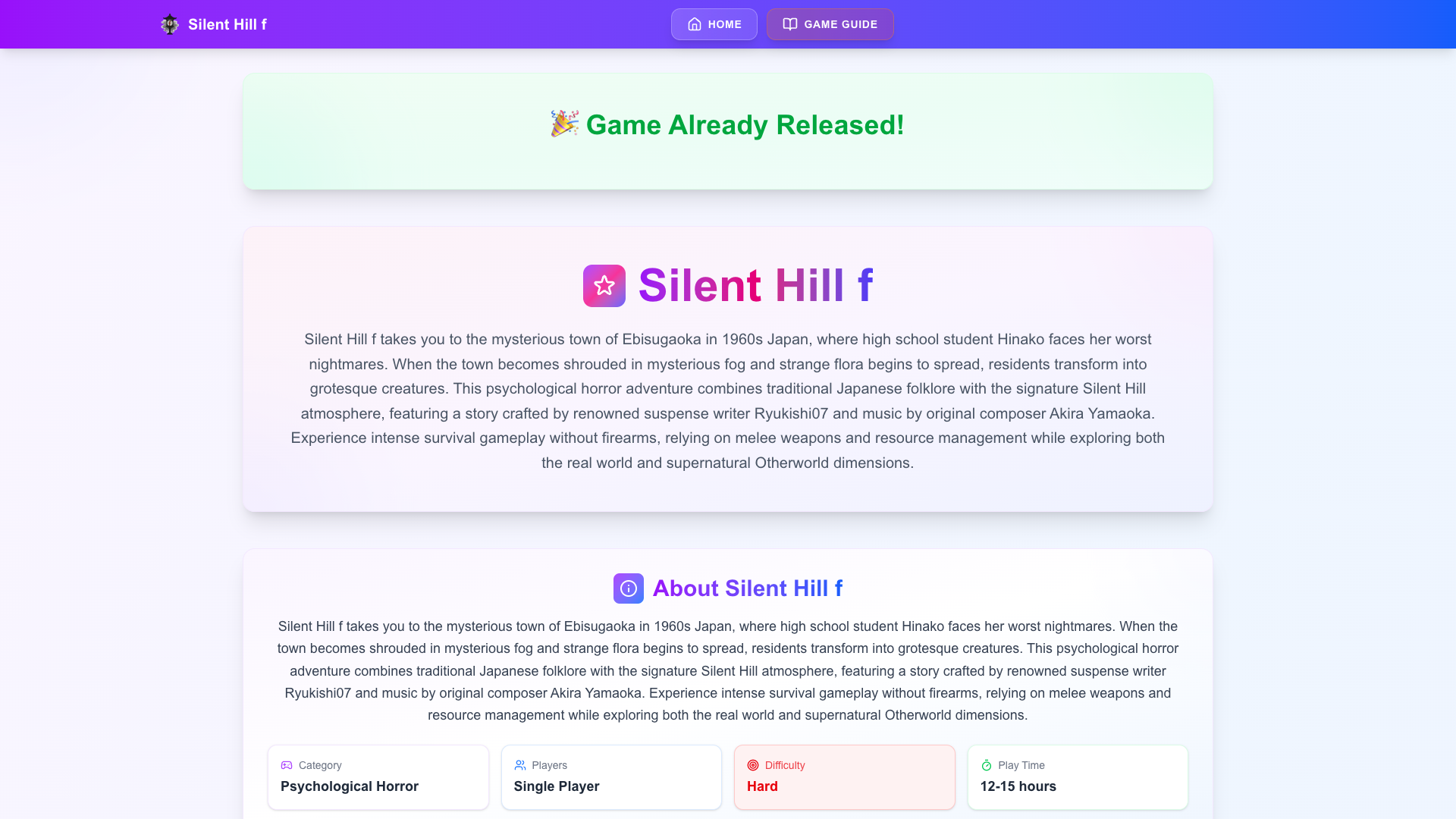 Silent Hill f - Japanese Horror Adventure Game | Play Now