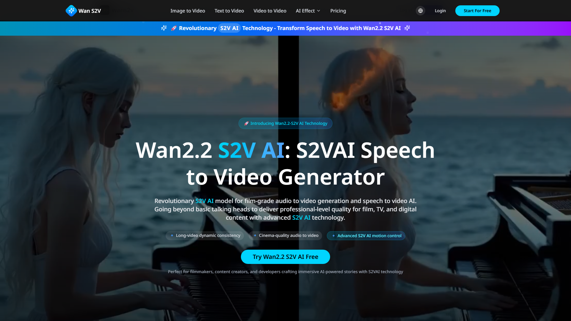 Wan2.2 S2V - S2VAI Speech to Video Generator | S2V AI Technology Wan2.2 S2V - S2VAI Speech to Video Generator | S2V AI Technology